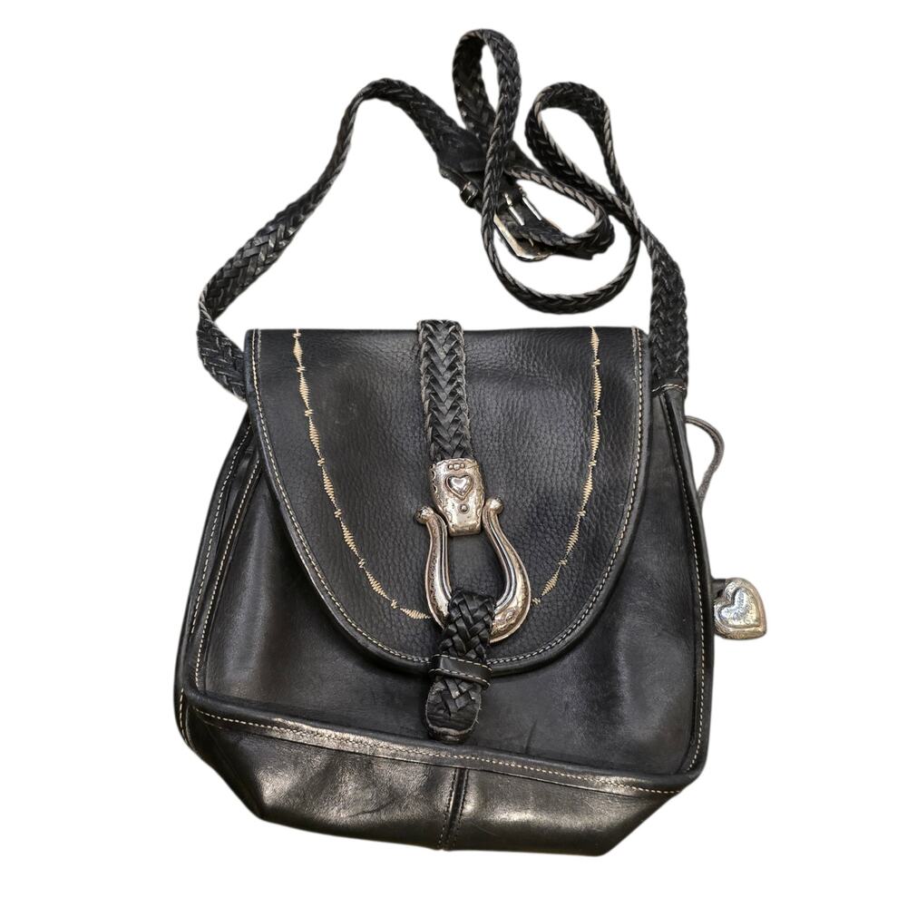 Brighton Black and Silver Crossbody Bag Braided Strap Western Cowgirl